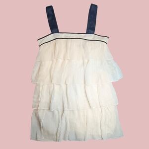 French Connection Cream & Black Tiered Pleated Mini Dress – Size 10